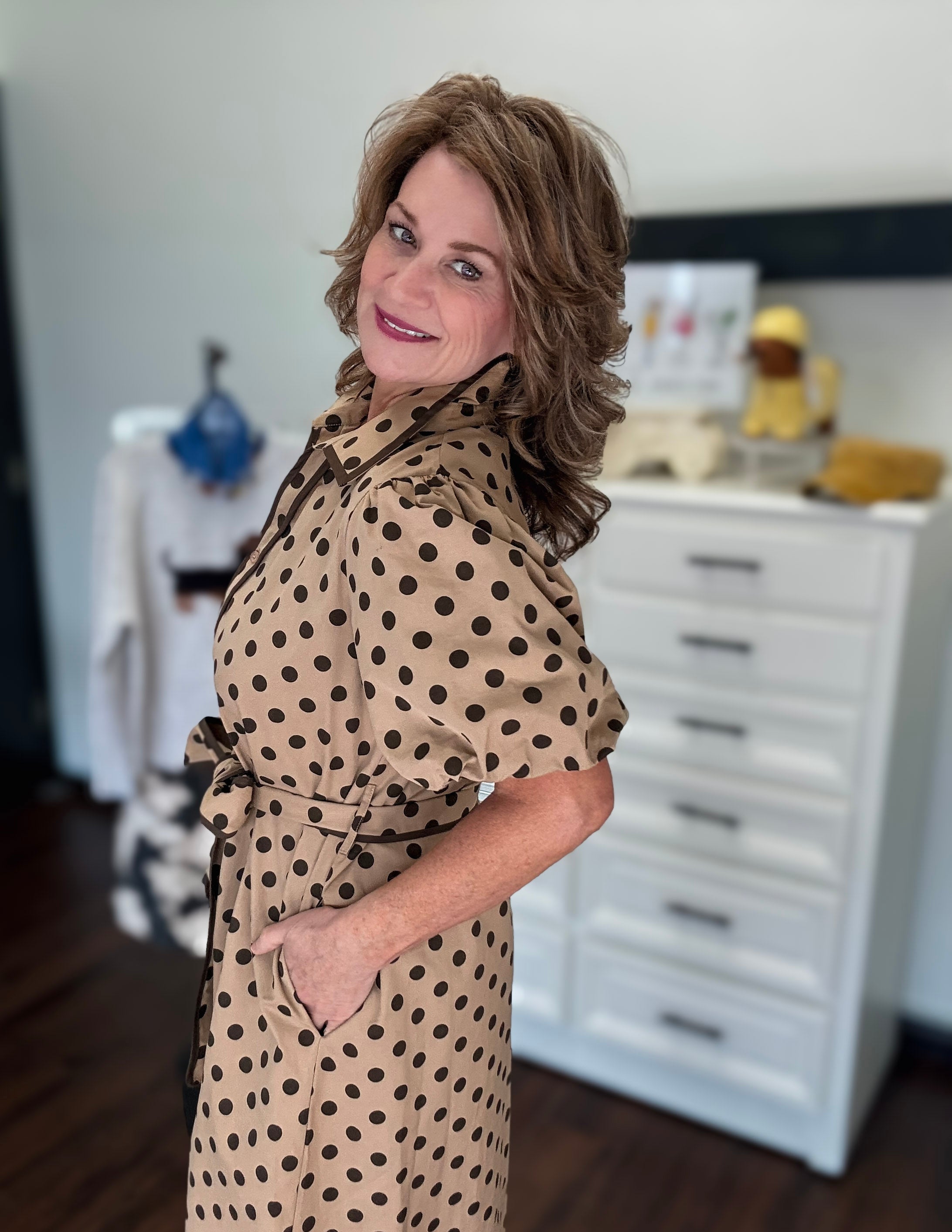 Pretty  Little Spotted Midi Dress - Taupe