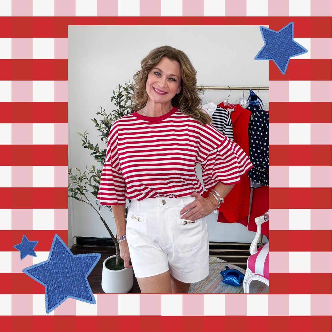 Red Stripe Flutter Sleeve Tee
