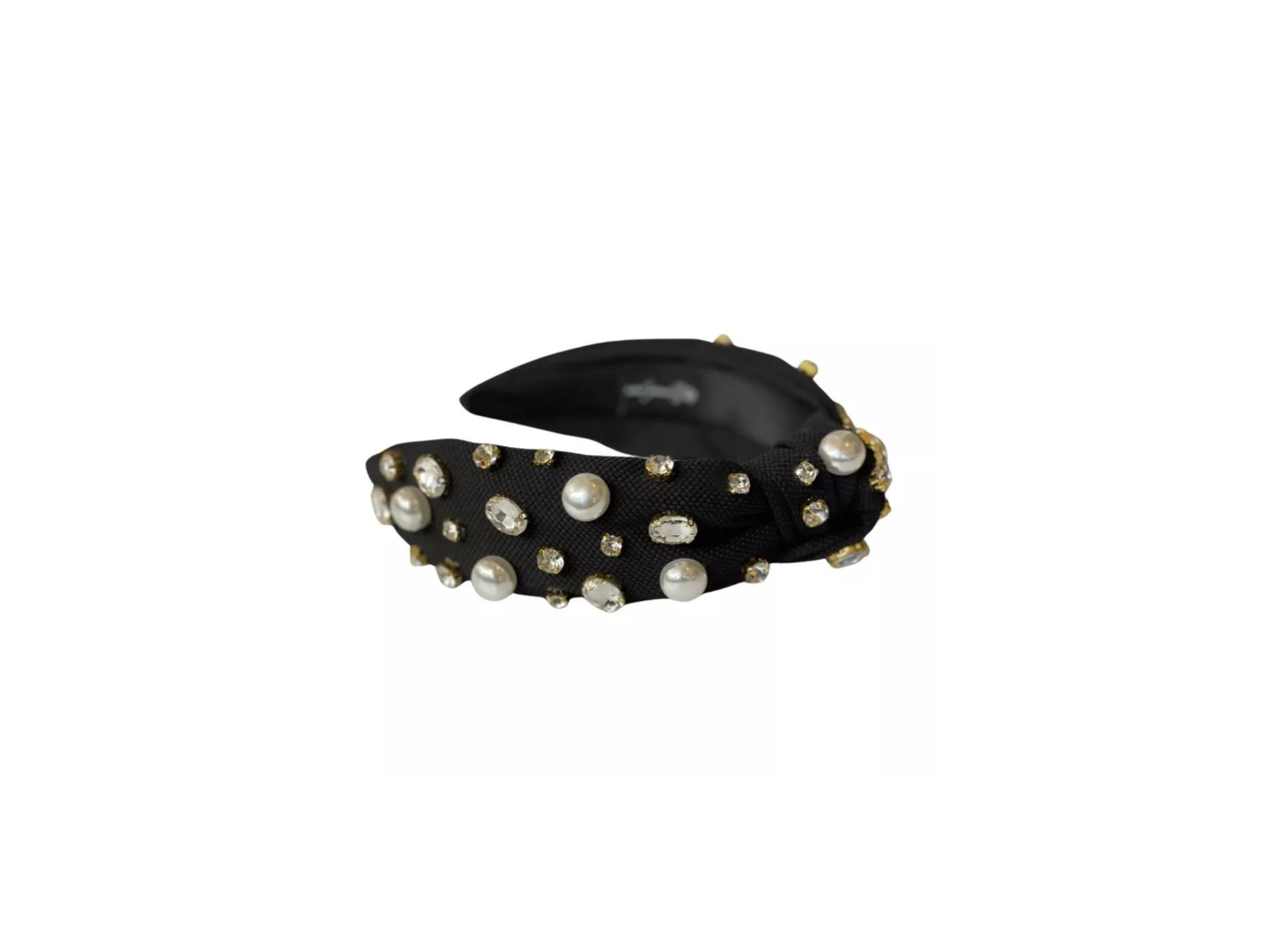 [Brianna Cannon] Black Twill Headband-Pearls/Crystals