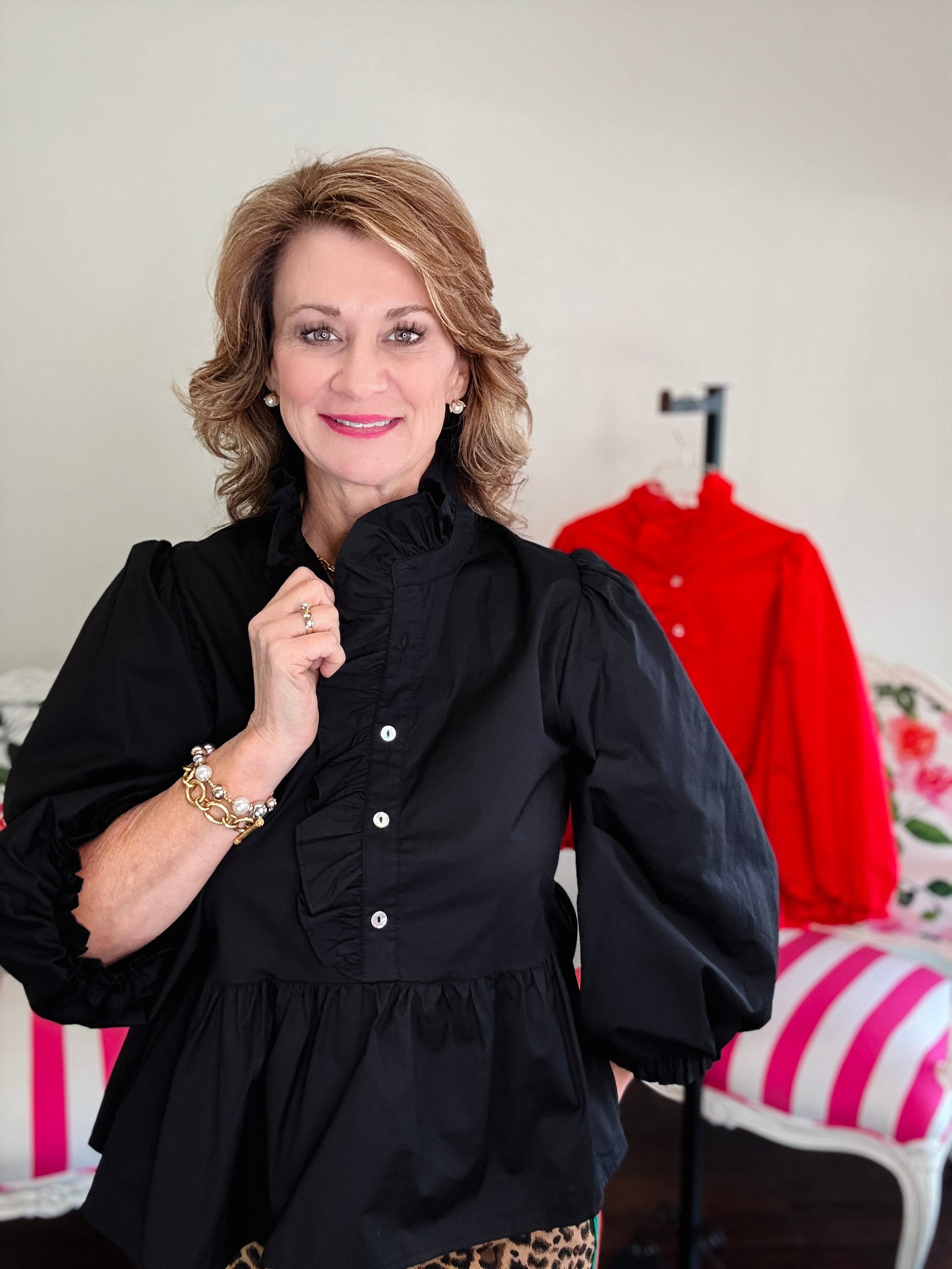 Ruffle Collar Peplum Top - Black