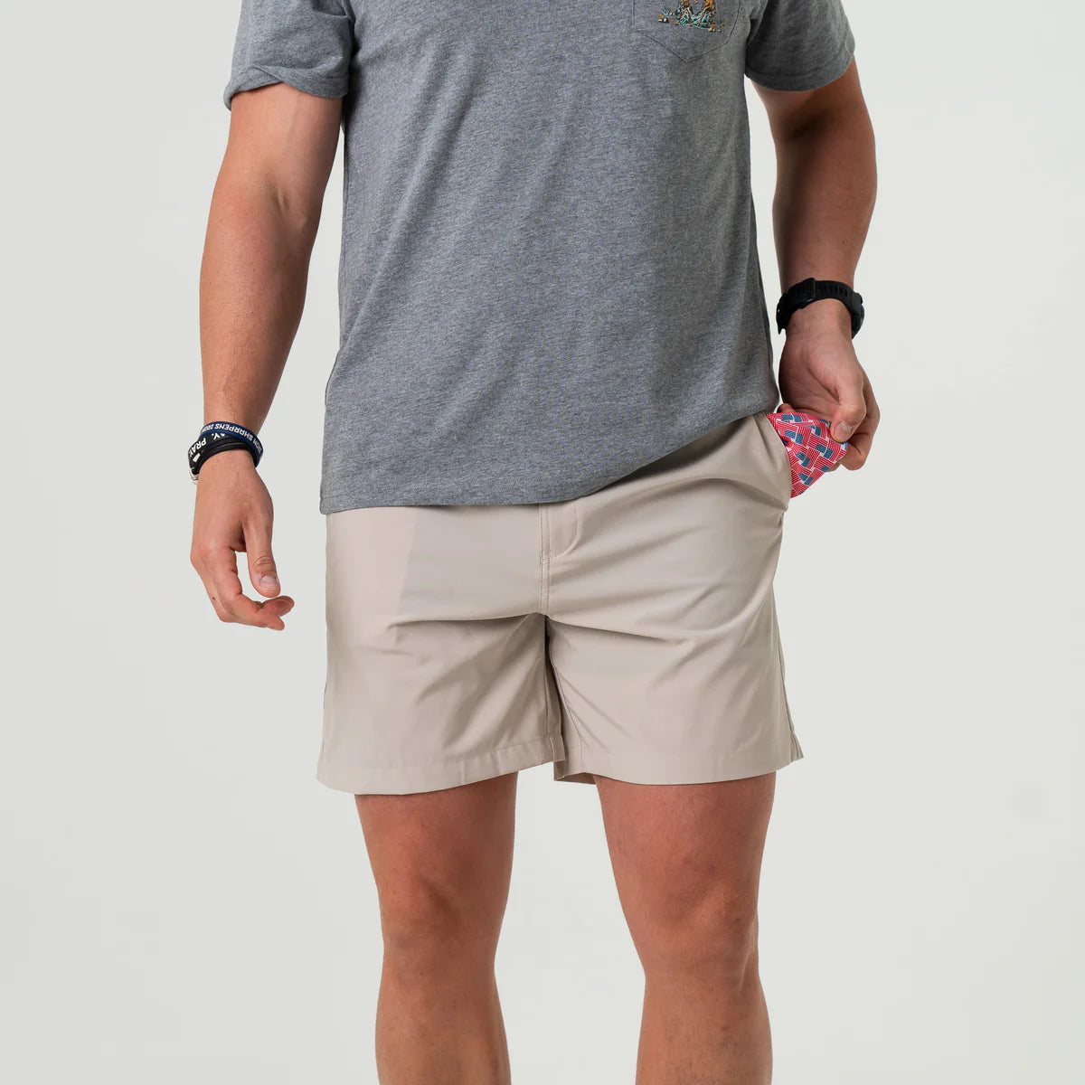 [Burlebo] Everyday Shorts - Light Khaki - American Flag Pocket