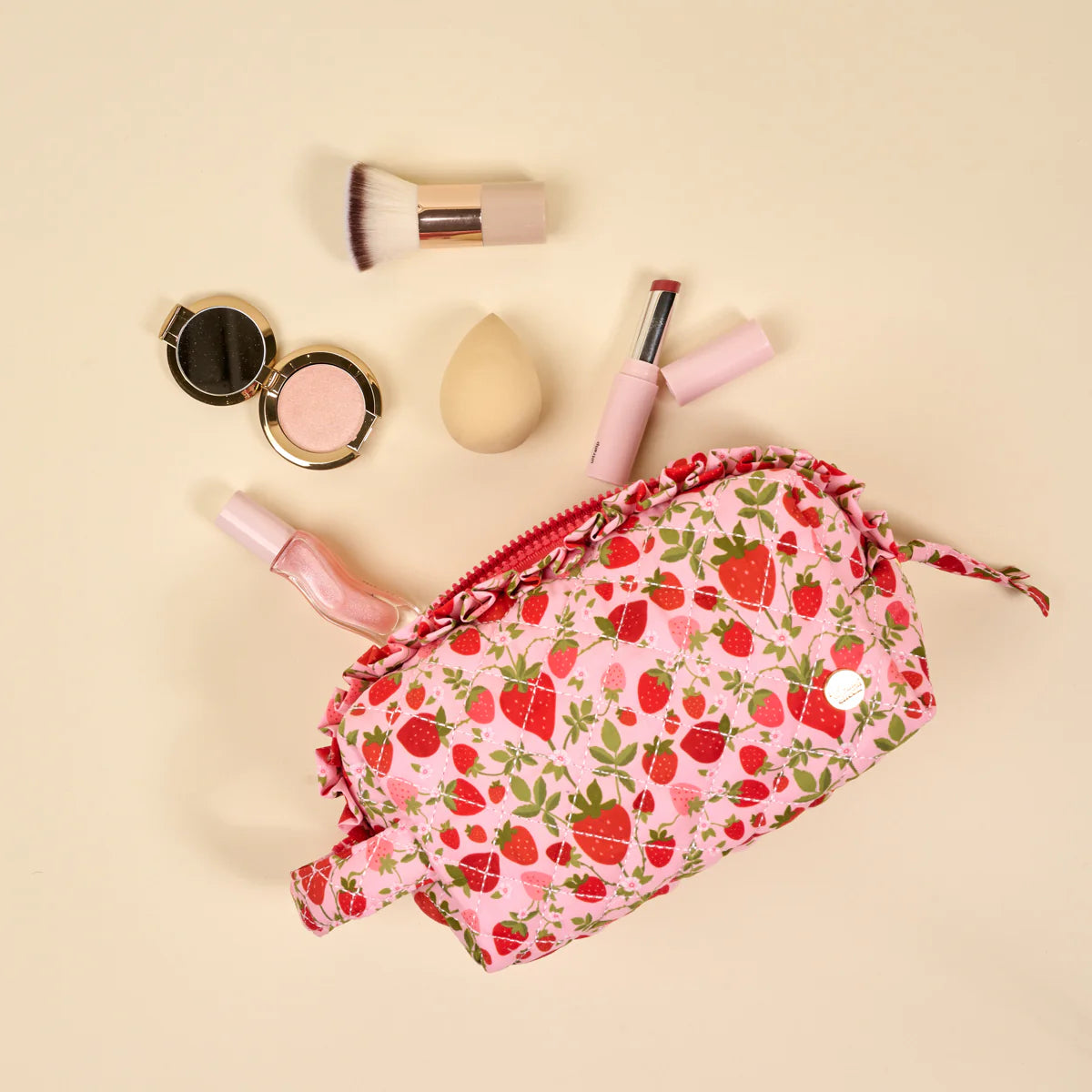 Essentials Quilted Cosmetic Pouch - Strawberry Fields
