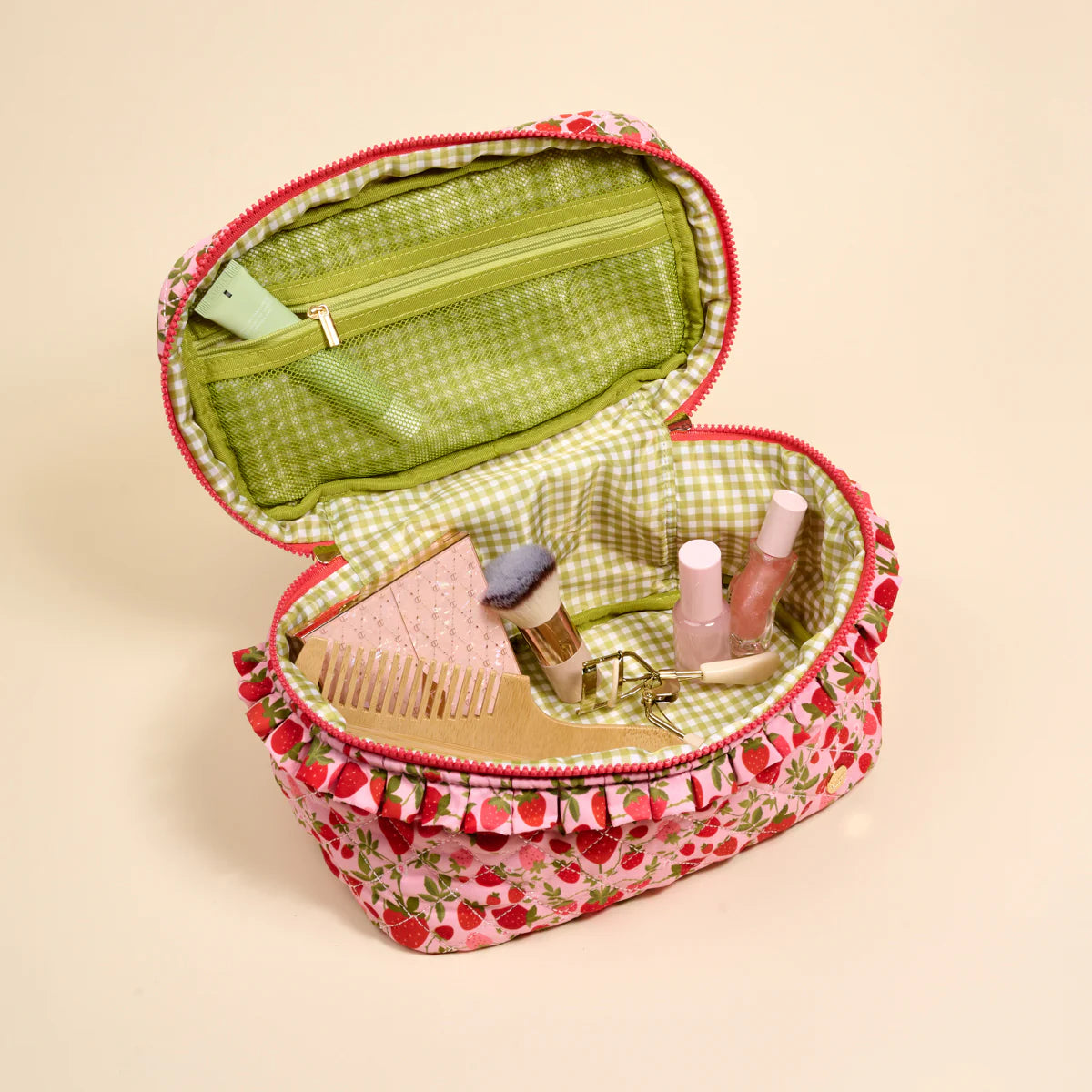 Glam & Go Quilted Cosmetic Bag - Strawberry Fields