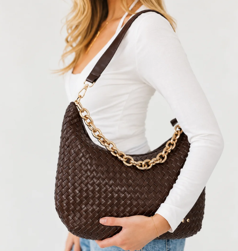 Sienna Slouchy Woven Shoulder Bag- Chocolate