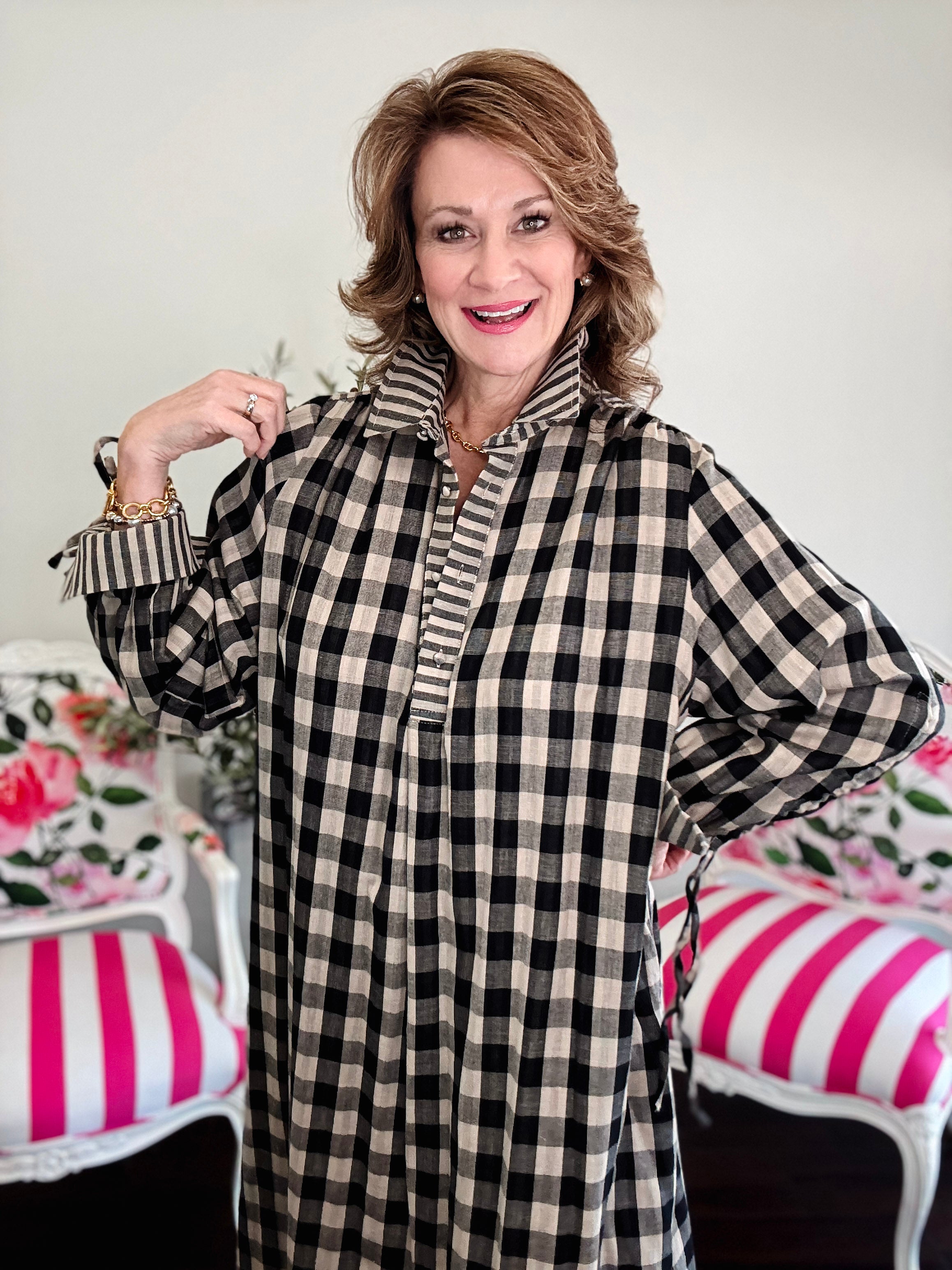Simply Plaid Midi Dress- Black