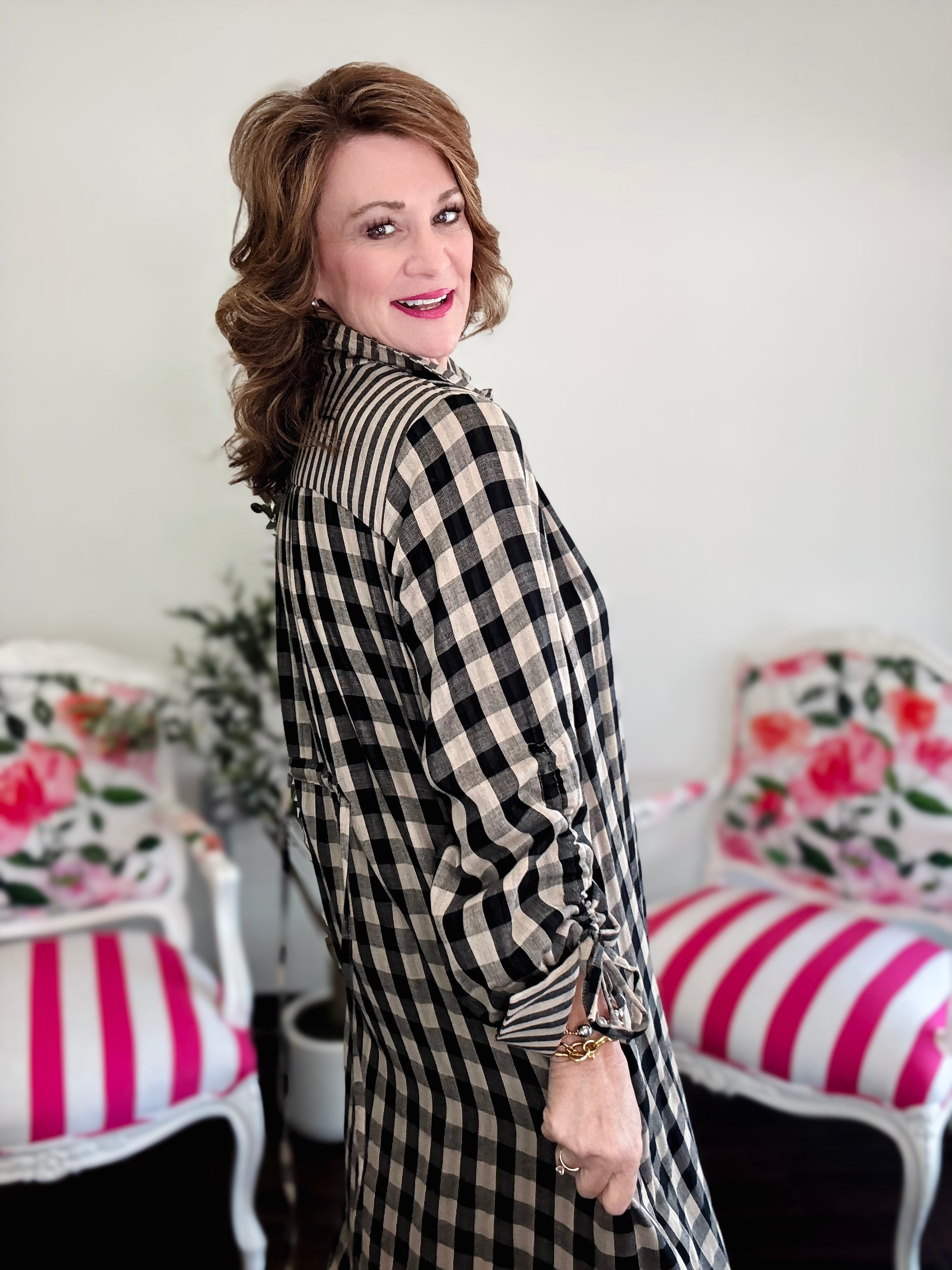 Simply Plaid Midi Dress- Black
