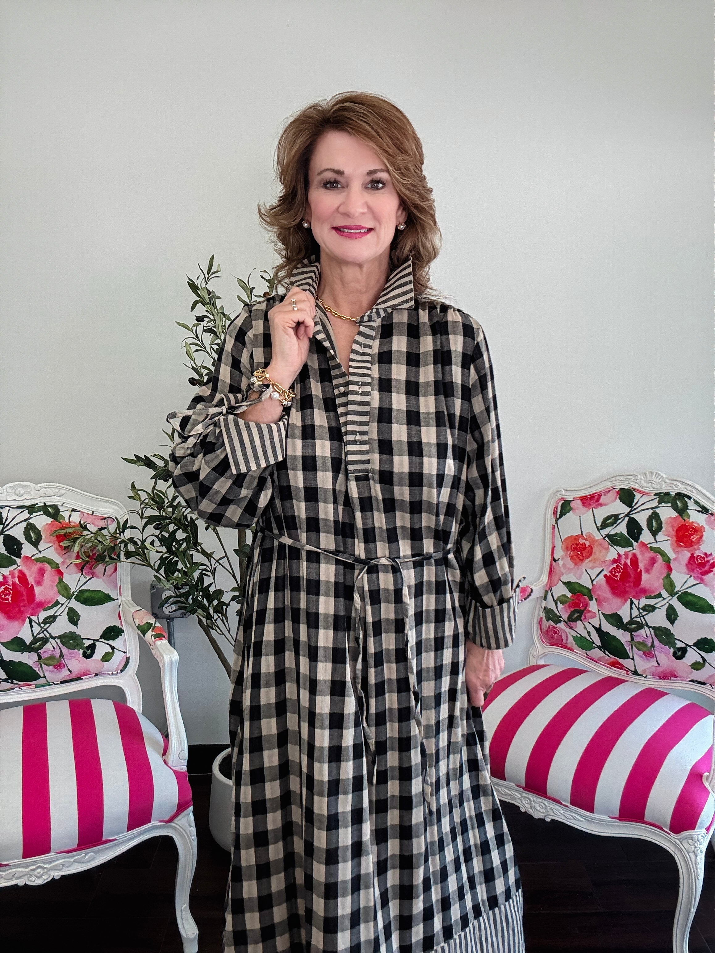 Simply Plaid Midi Dress- Black