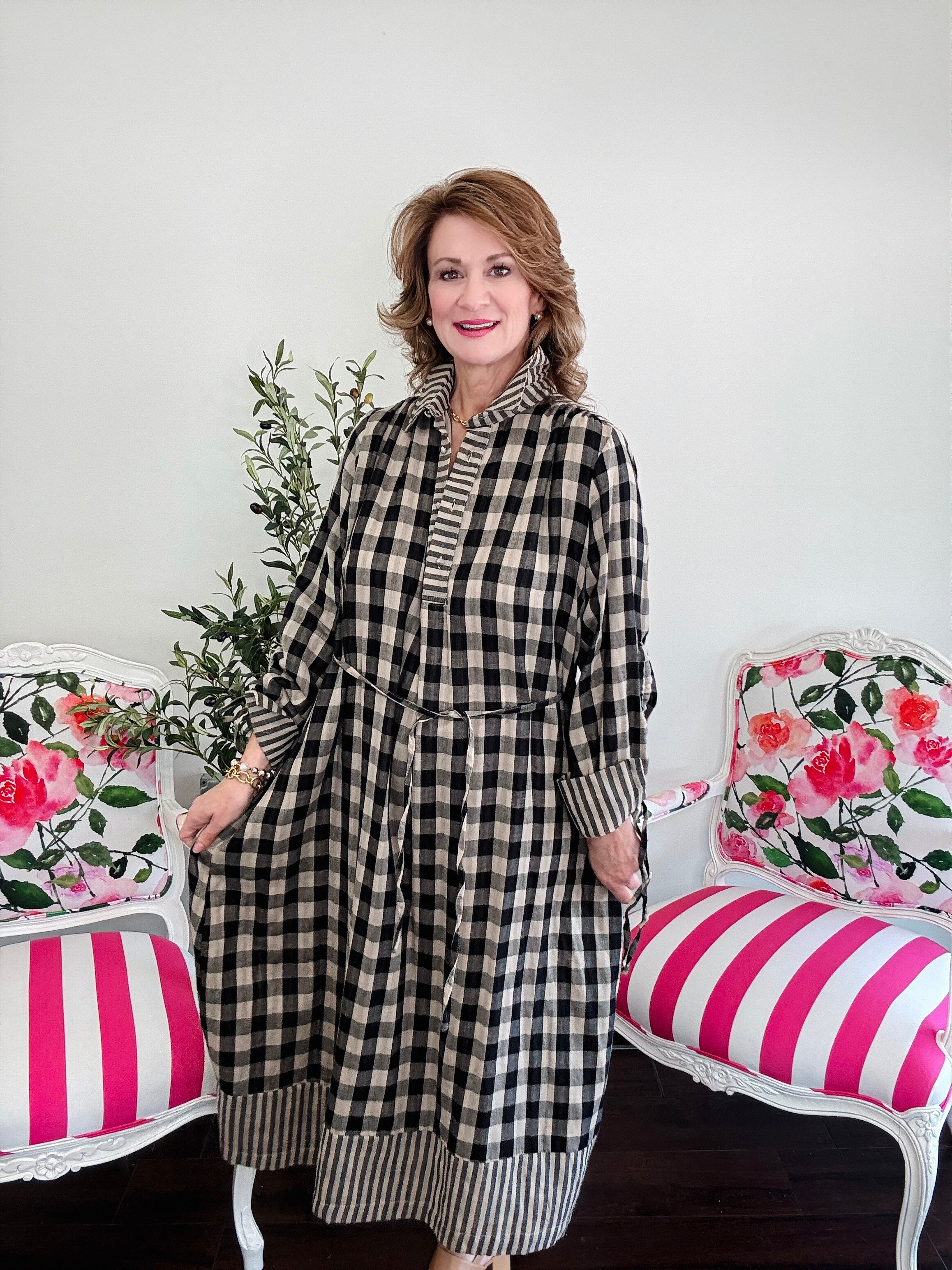 Simply Plaid Midi Dress- Black