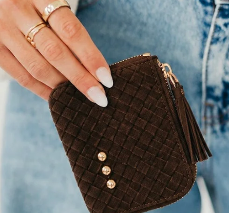 Suede Paris Card Wallet- Suede Chocolate
