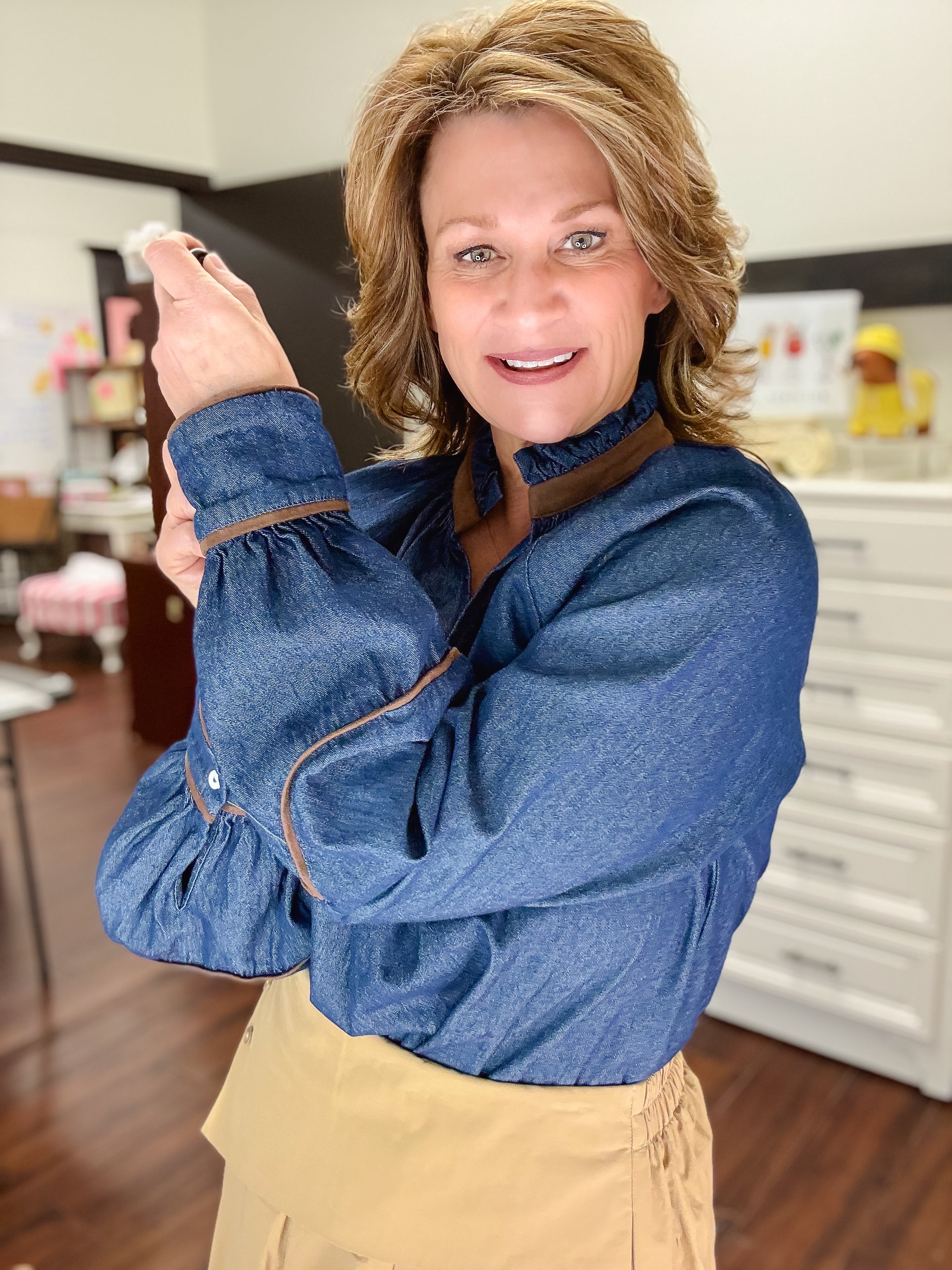 [THML] Easy Does It Wide Sleeve Top - Denim