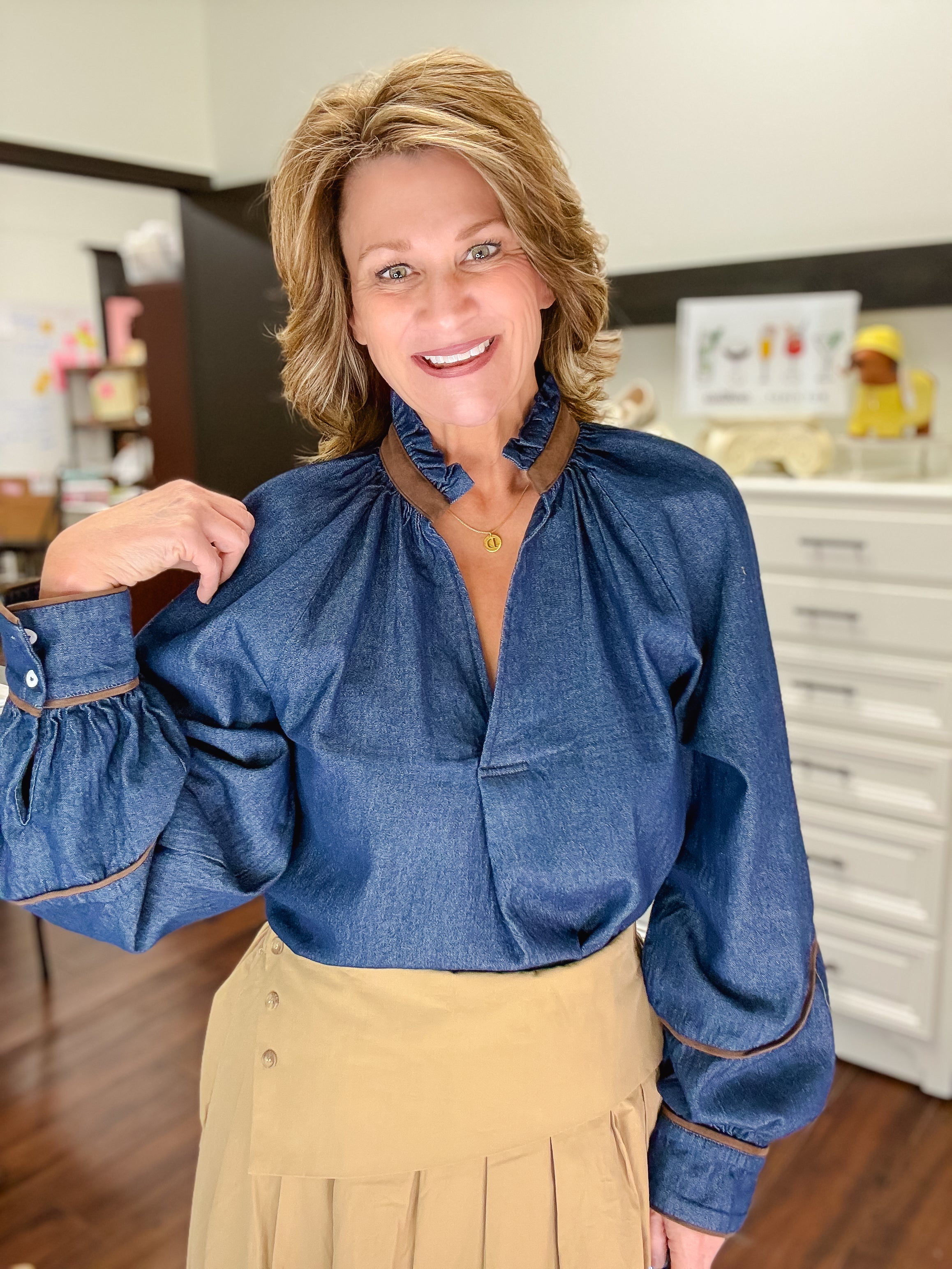 [THML] Easy Does It Wide Sleeve Top - Denim