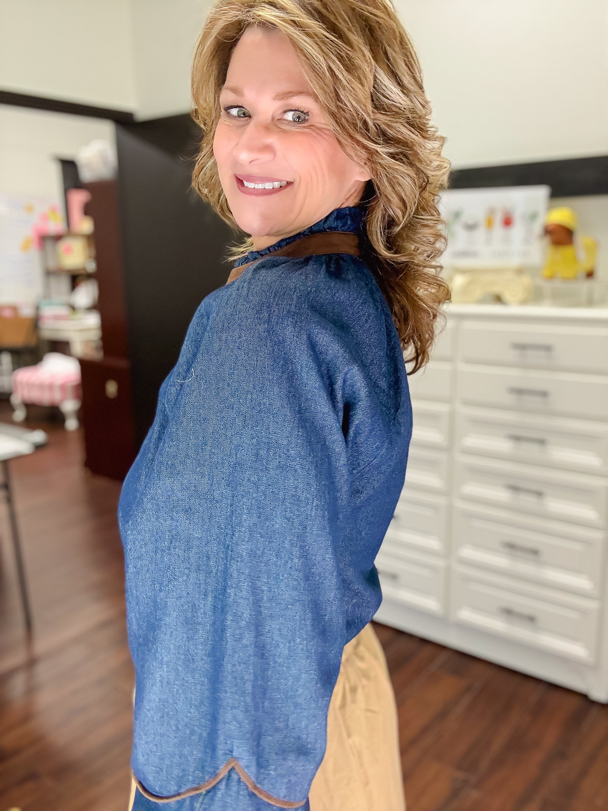 [THML] Easy Does It Wide Sleeve Top - Denim