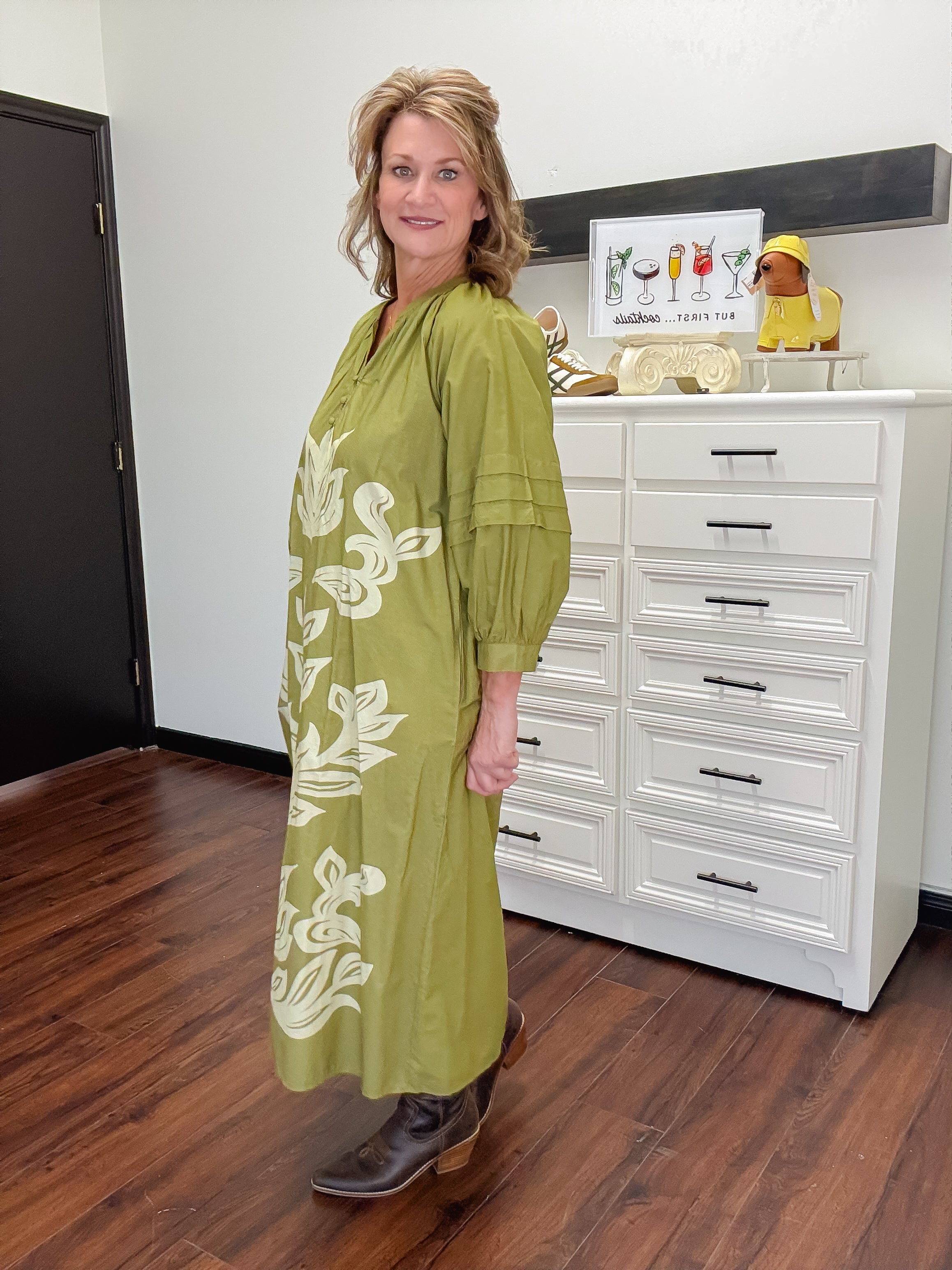 [THML] Flower Print Dress-Olive