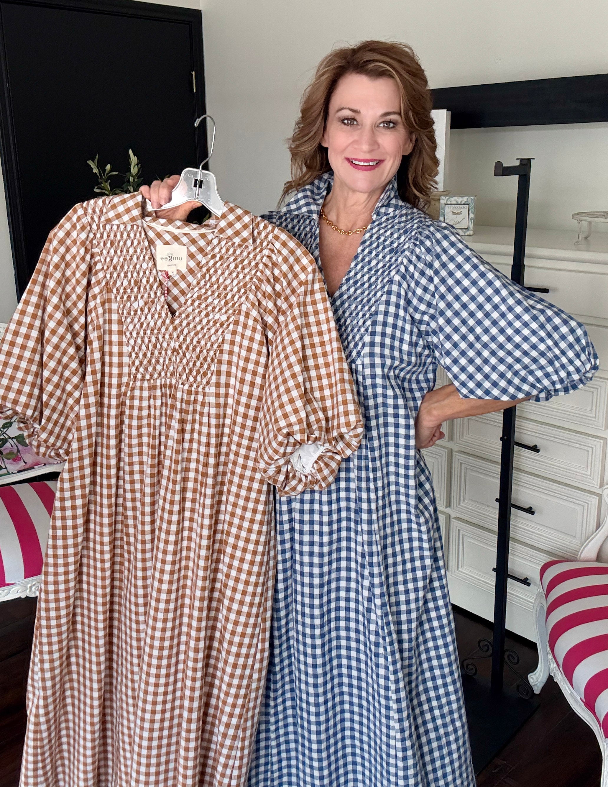 The Audrey Gingham Midi Dress-Denim Blue