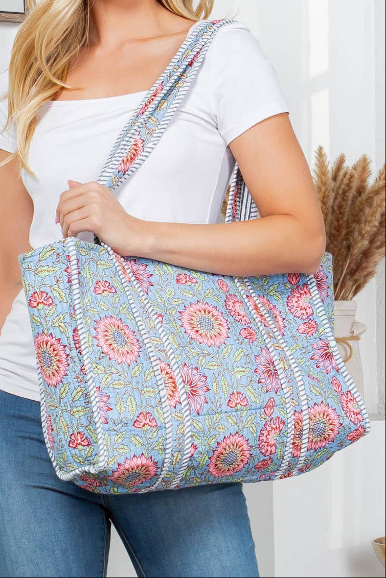 Light Blue Quilted Reversible Tote