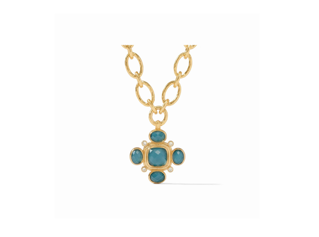 {Julie Vos} Tudor Statement Necklace-Gold-Iridescent Peacock Blue