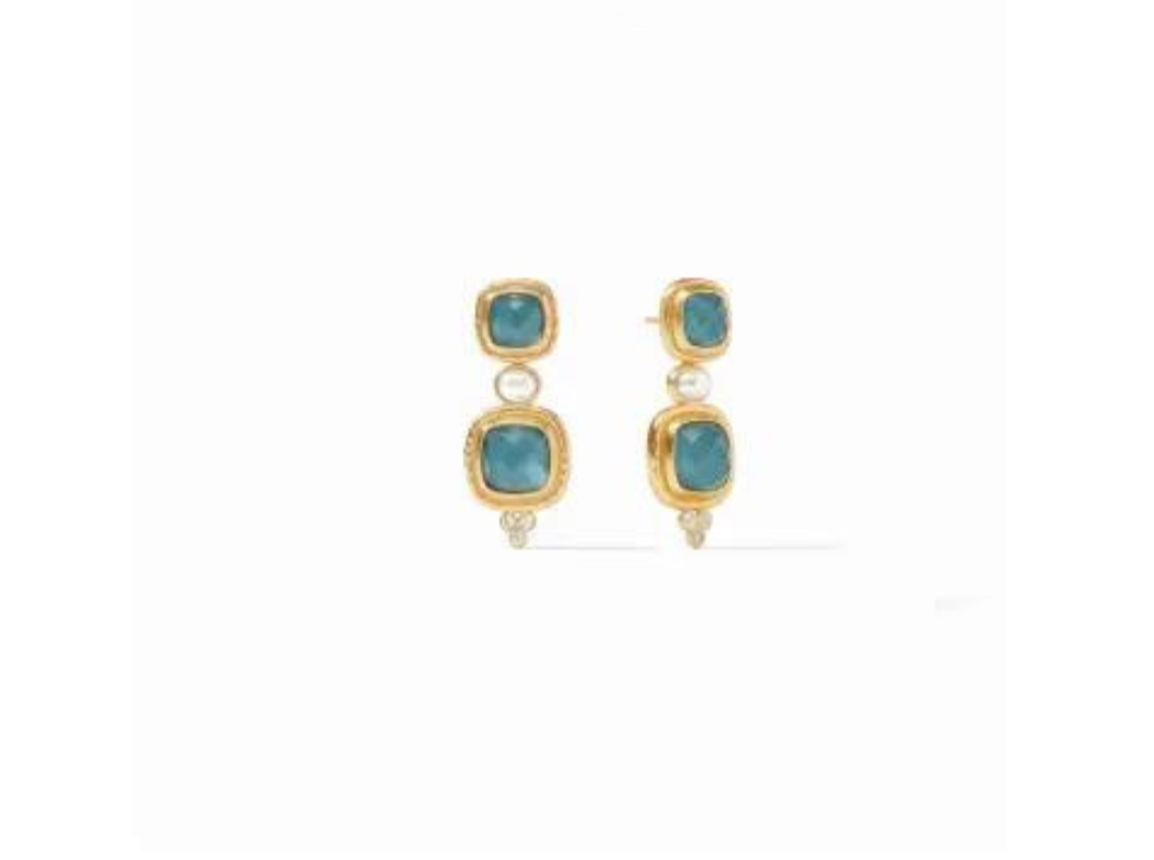 {Julie Vos} Tudor Statement Earring-Gold-Iridescent Peacock Blue