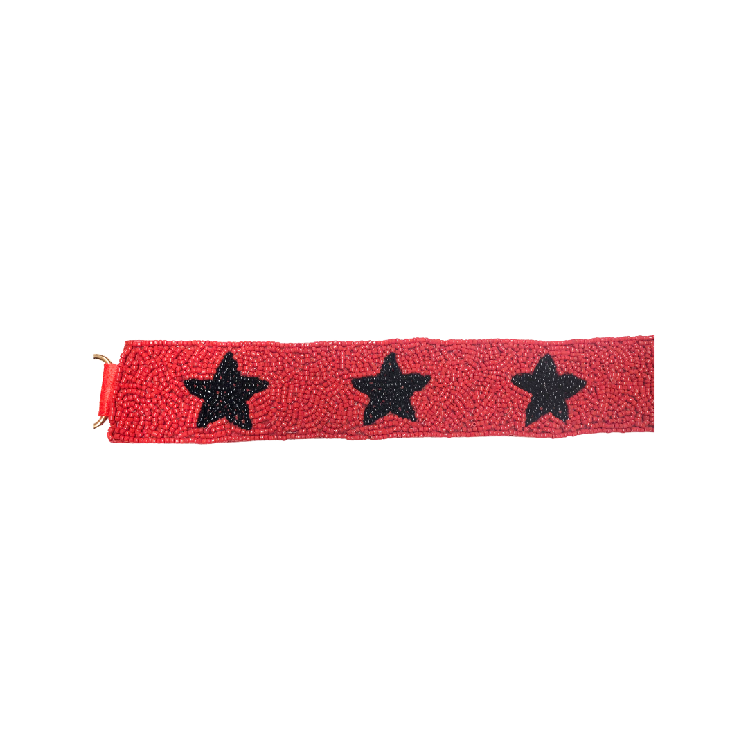Star Game Day Beaded Purse Straps-Red/Black