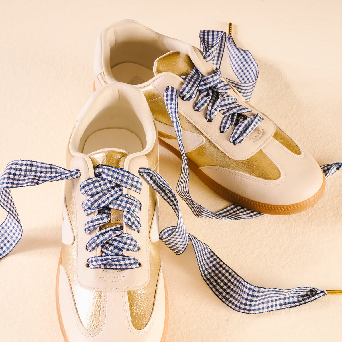 Gingham Navy Step It Up Shoelaces