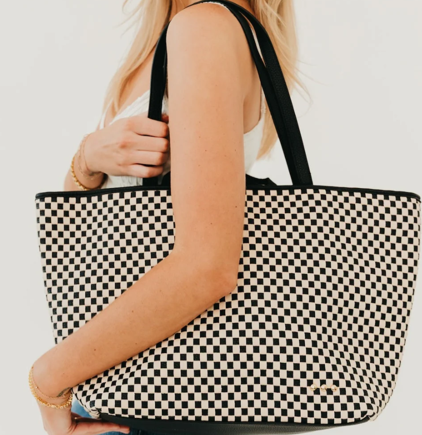 Woven Tiffany Organizer Tote Bag- Checkered Black