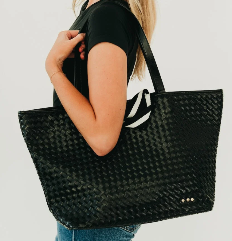 Woven Tiffany Organizer Tote Bag- Black