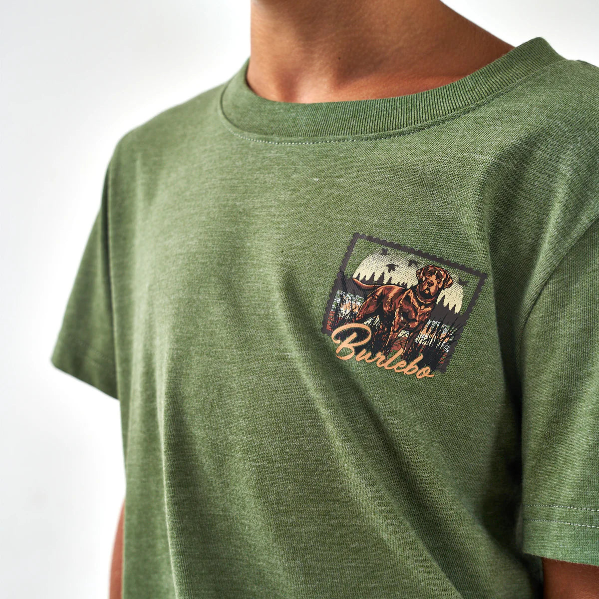 [Burlebo]Youth Tee-Duck Dog Stamp-Heather Olive