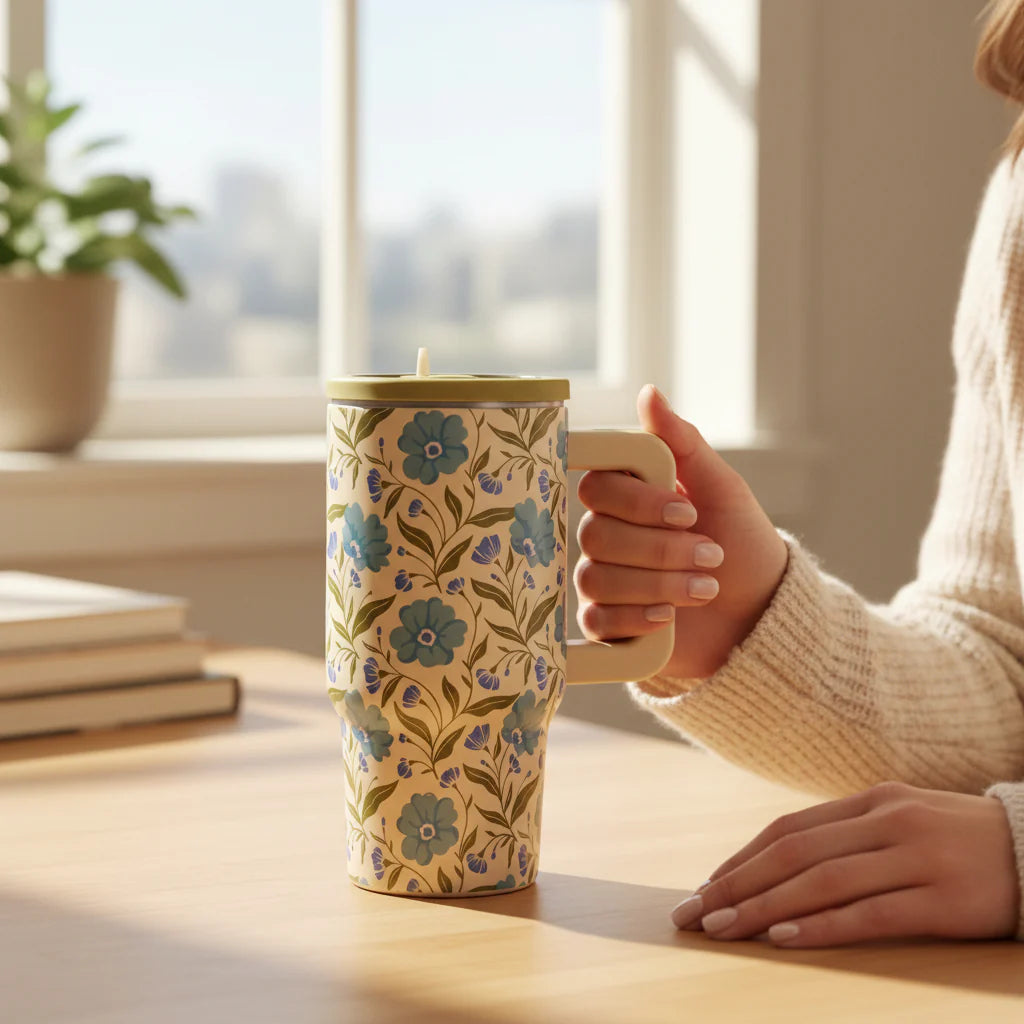 20 oz Lifestyle Flip Straw Tumbler - Poppin' Petals Aqua
