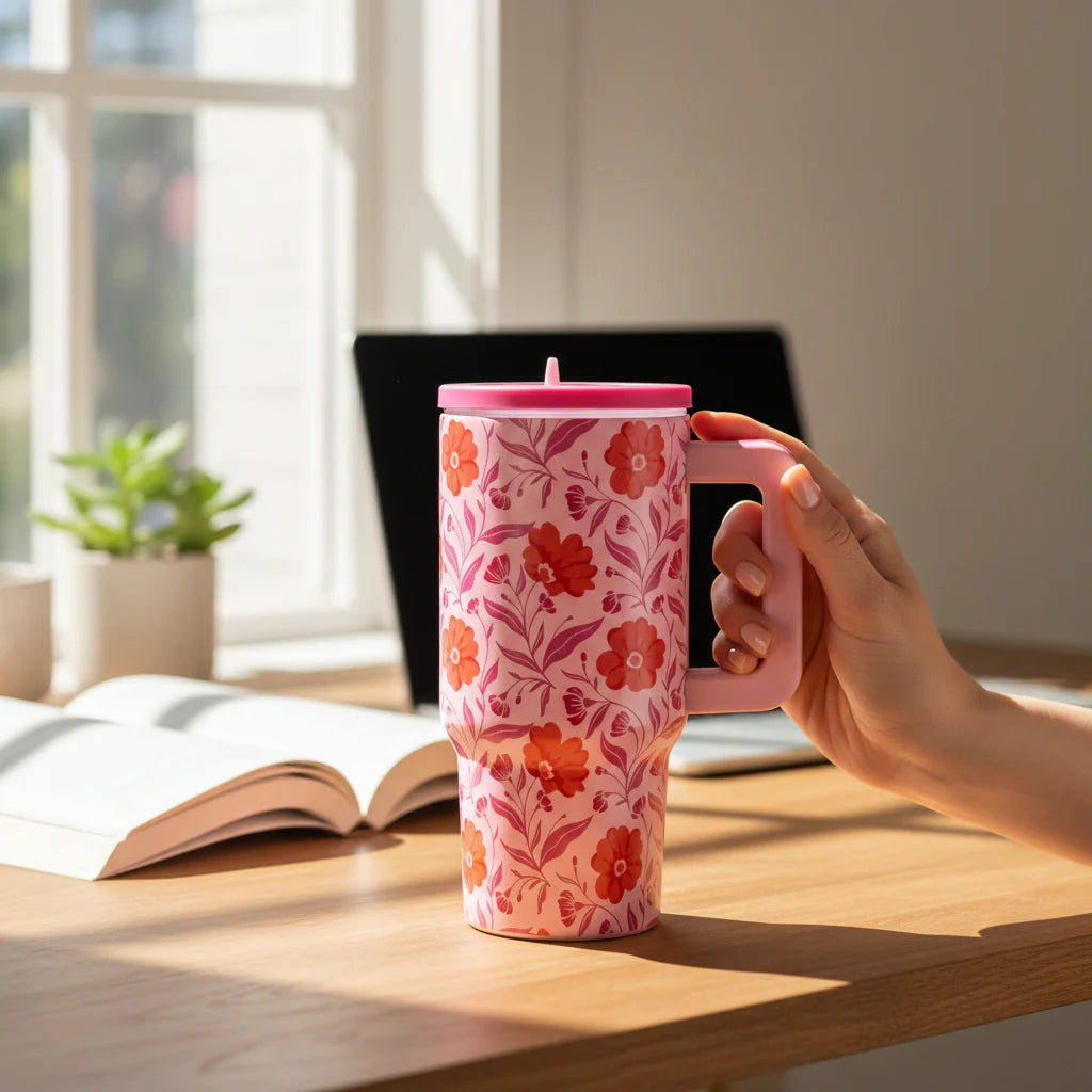 20 oz Lifestyle Flip Straw Tumbler - Poppin' Petals Hot Pink