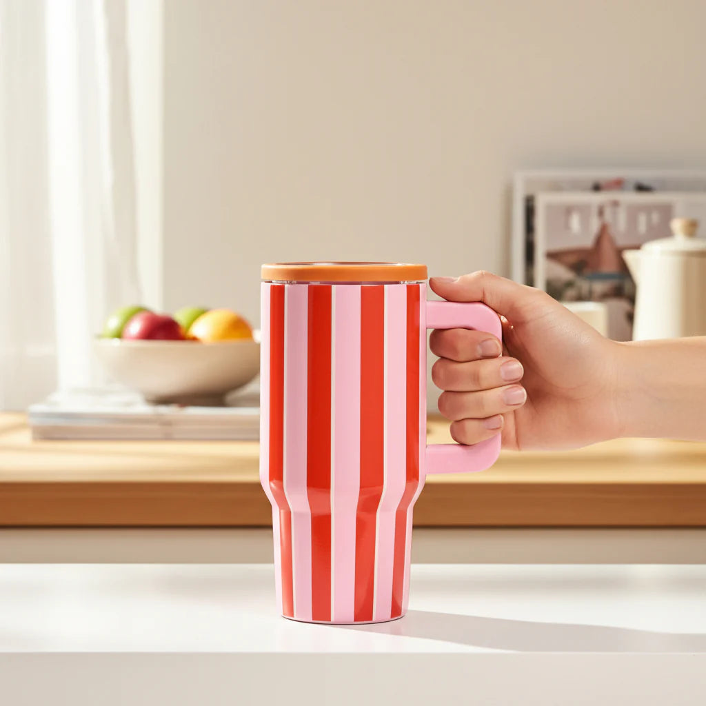 20 oz Lifestyle Flip Straw Tumbler - Sicily Stripes Pink