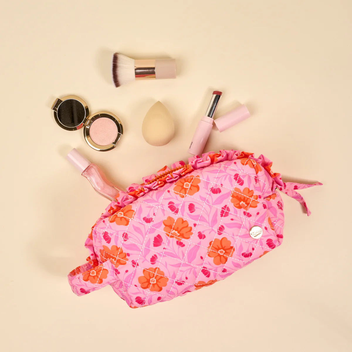 Essentials Quilted Cosmetic Pouch - Poppin' Petals Hot Pink