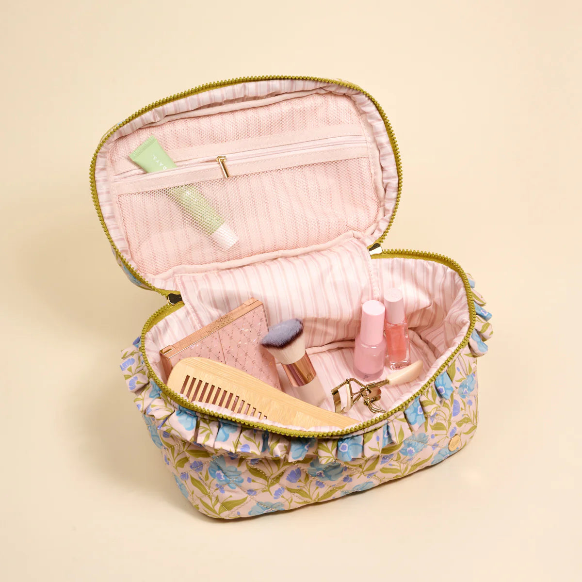 Glam & Go Quilted Cosmetic Bag - Poppin' Petals Aqua