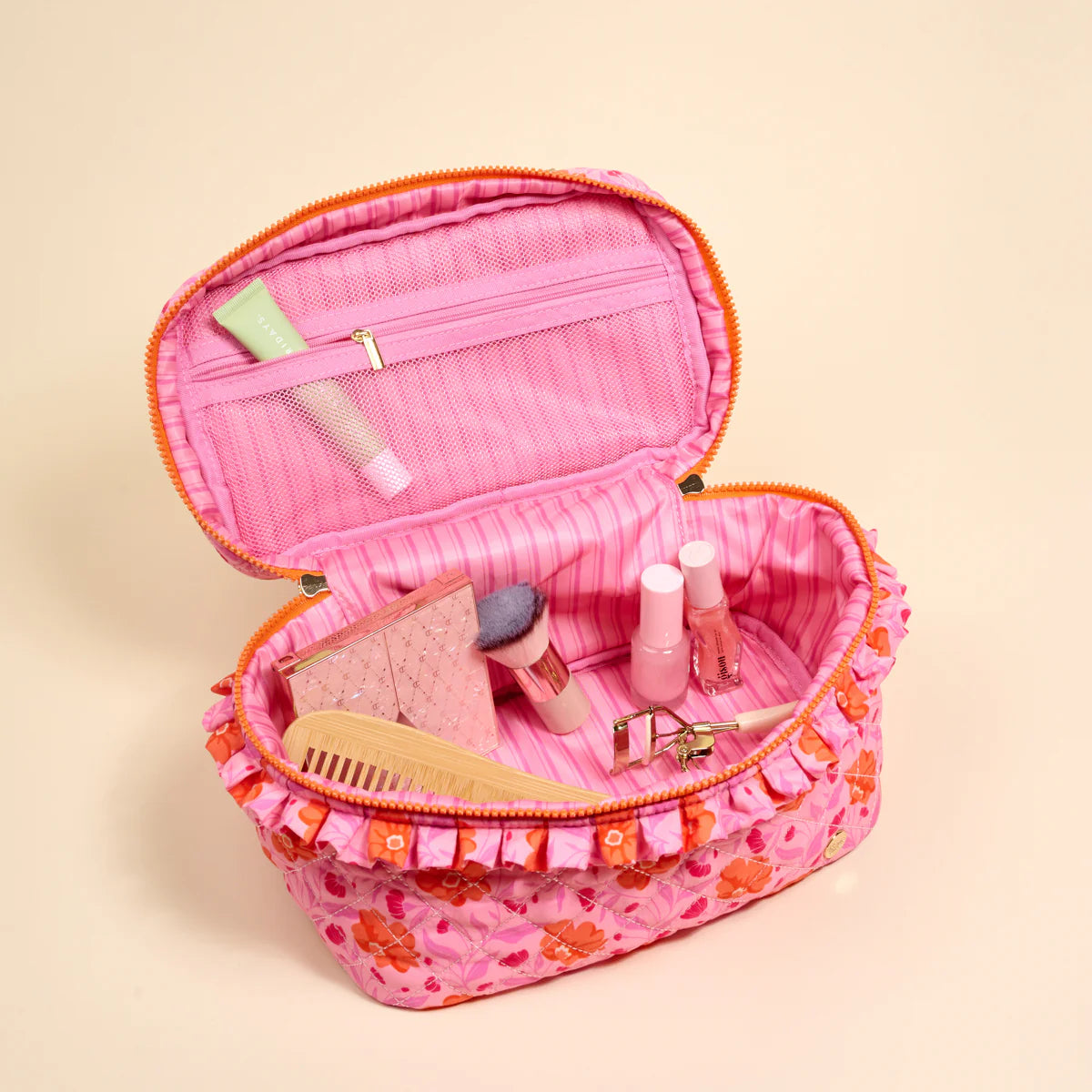 Glam & Go Quilted Cosmetic Bag - Poppin' Petals Hot Pink
