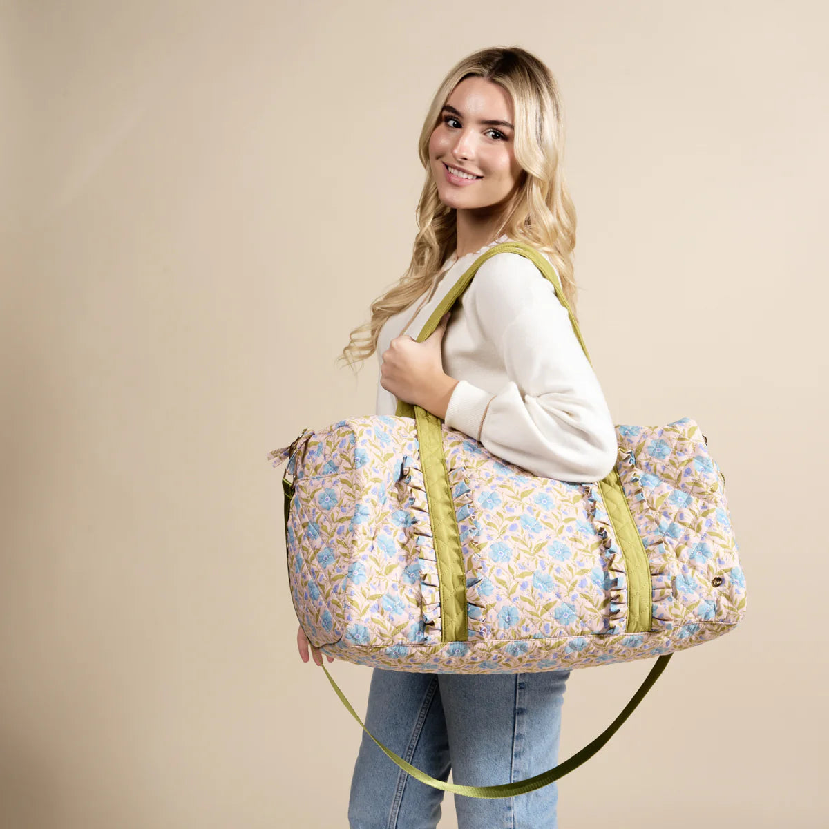 On the Go Quilted Weekender Bag - Poppin' Petals Aqua