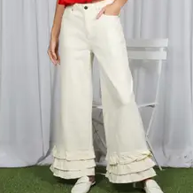 Vanilla Cream Cropped Ruffle Pant