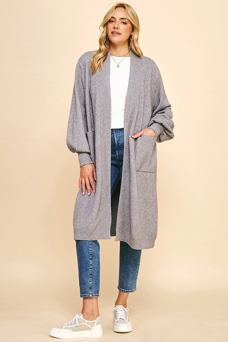 Luxe Volume Sleeve Cardigan- Heather Grey