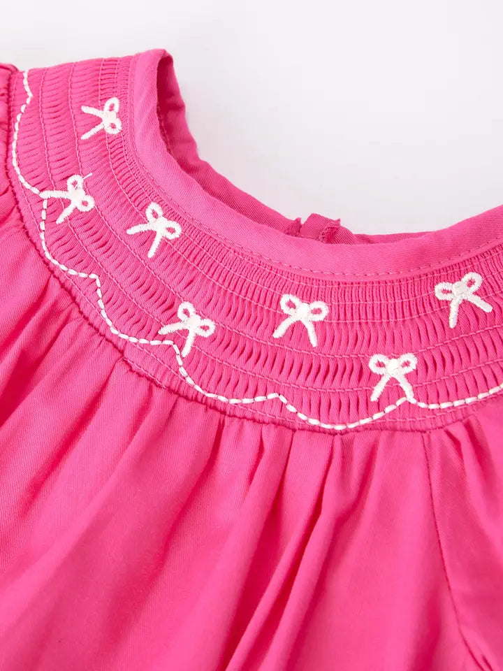 Girls Bow Hot Pink Romper