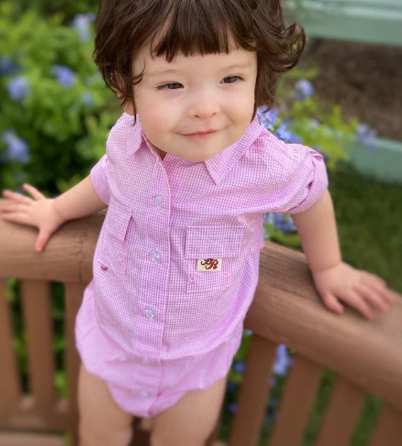 BullRed Fishing Onesie-Pink Gingham