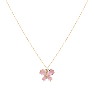 Pretty Little Butterfly Necklace-Pink Crystal
