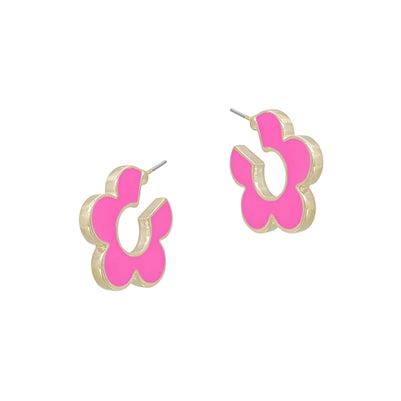 Groovy Flower Earrings-Hot Pink