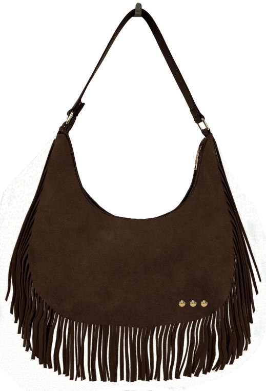 Loretta Suede Fring Slouchy Bag-Chocolate