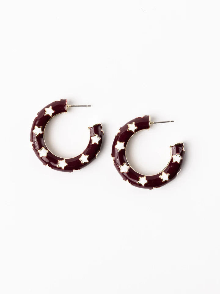 Justine Earrings Medium - Maroon/White