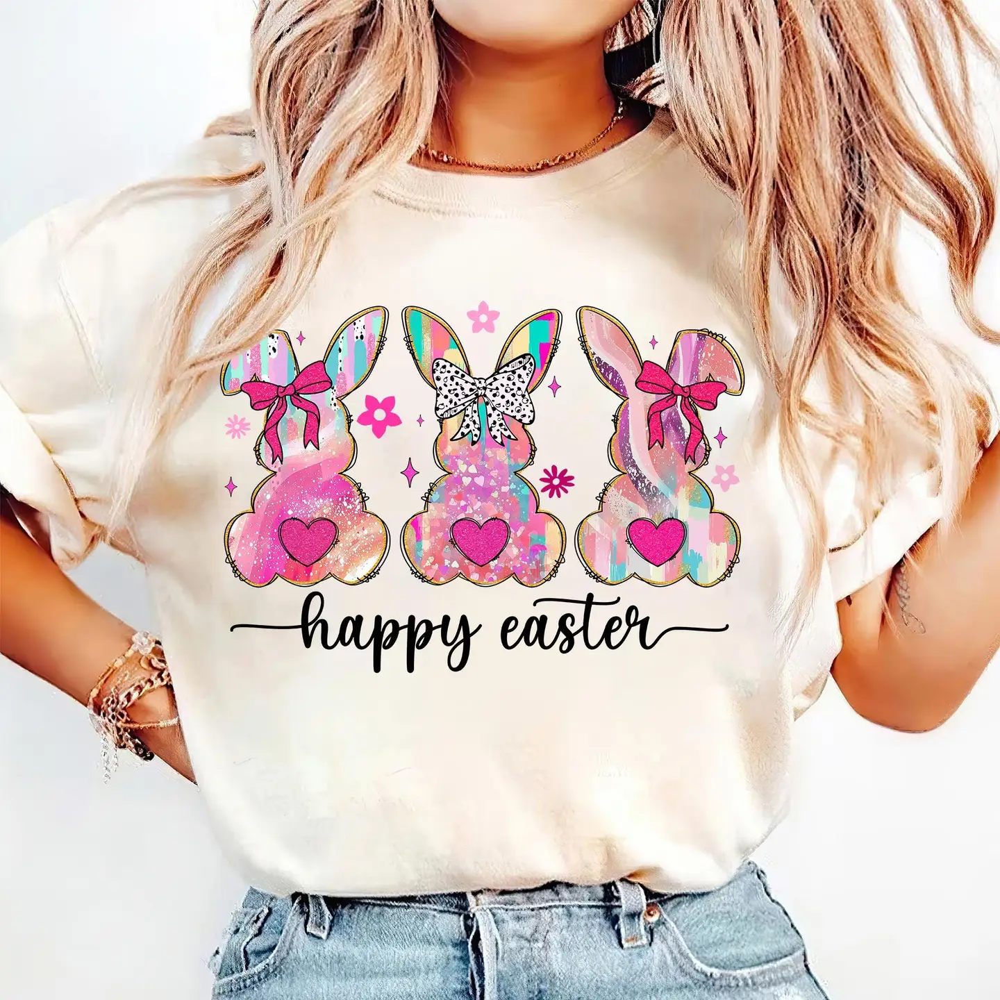 Preppy Easter Bunny T-Shirt - Sand Large