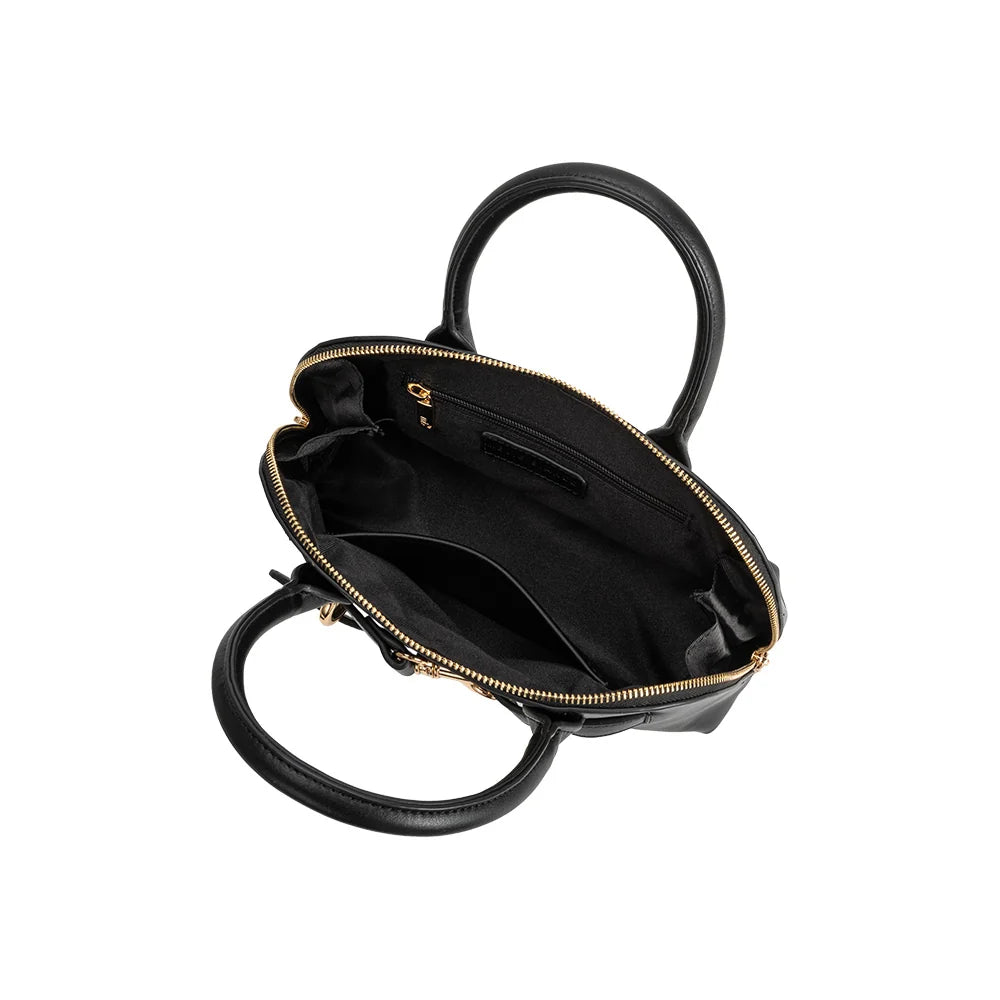 Rue Vegan Leather Top Handle Belted Bag-Black
