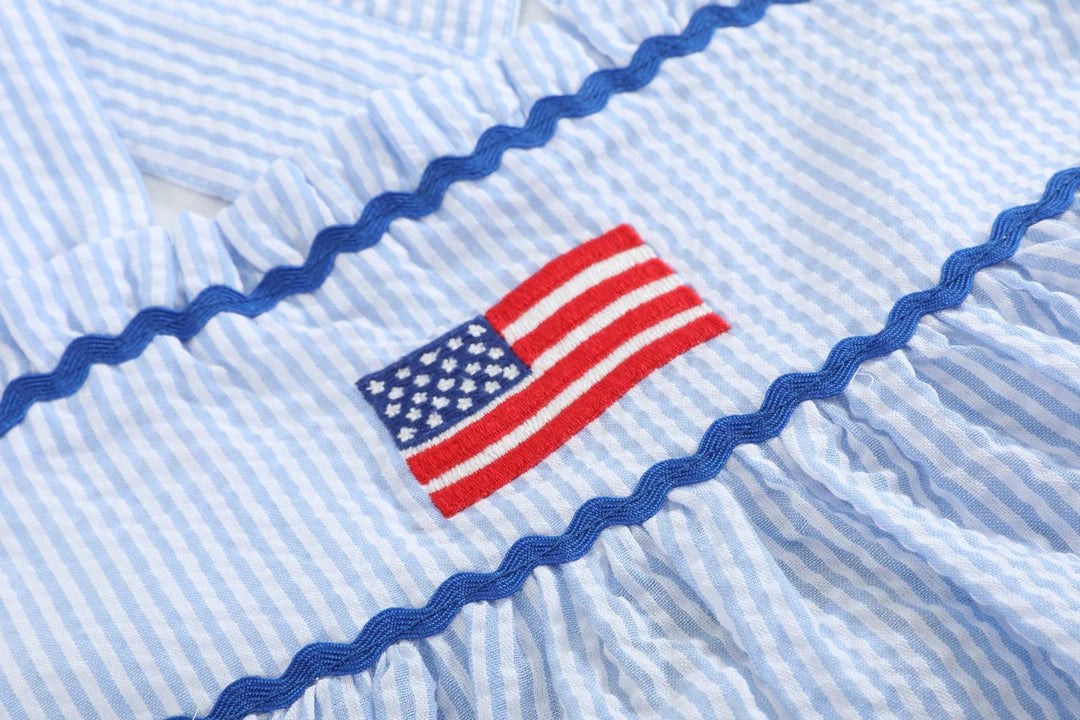 Blue Seersucker USA Flag Layered Sundress- Toddler