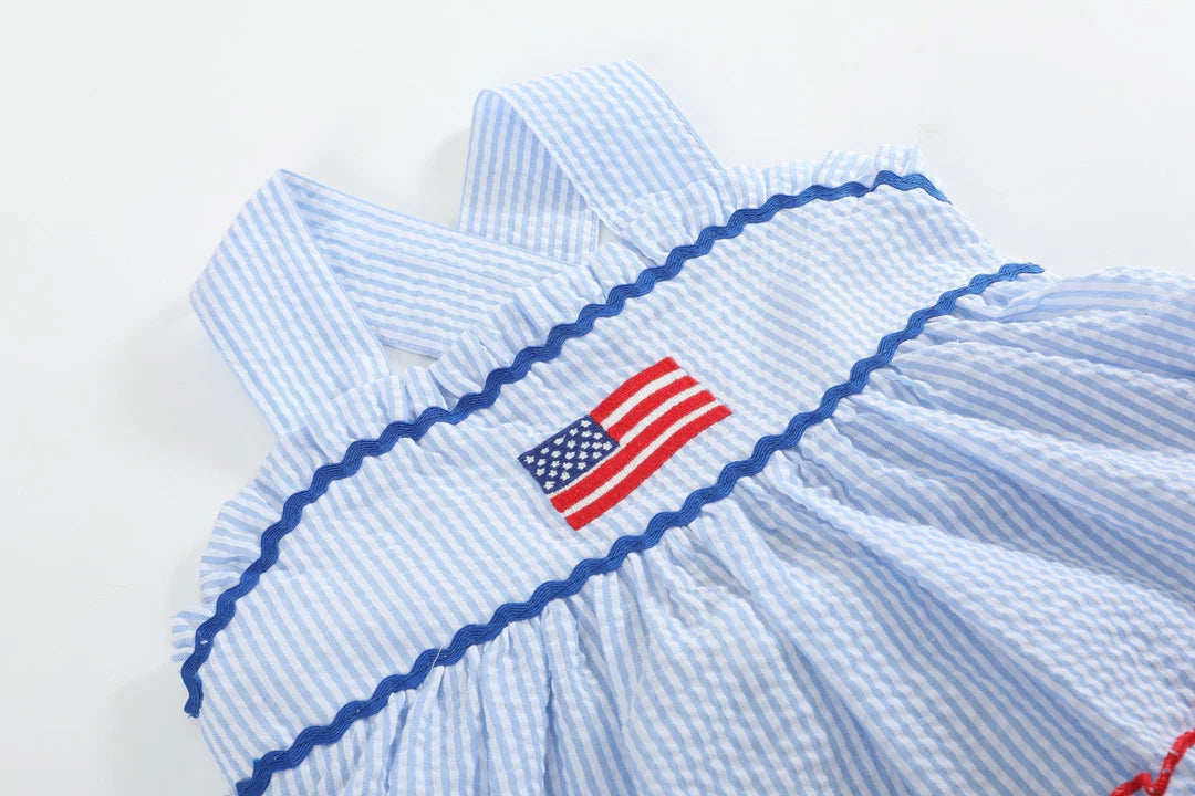Blue Seersucker USA Flag Layered Sundress- Toddler