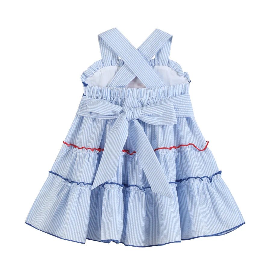 Blue Seersucker USA Flag Layered Sundress- Toddler