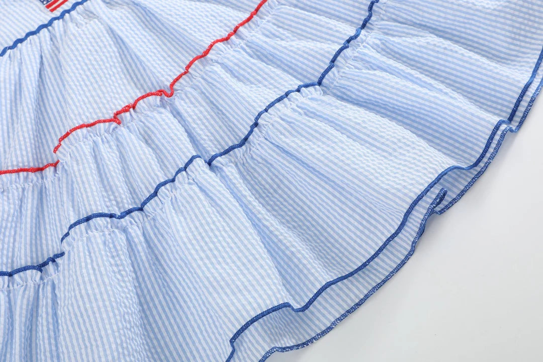 Blue Seersucker USA Flag Layered Sundress- Toddler