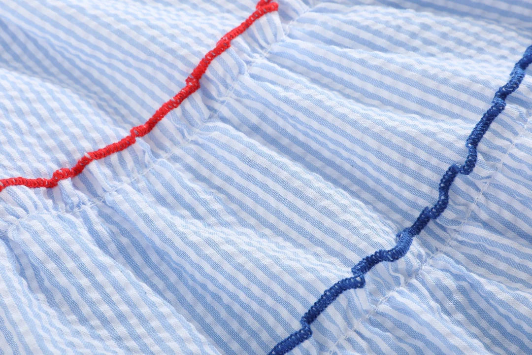 Blue Seersucker USA Flag Layered Sundress- Toddler
