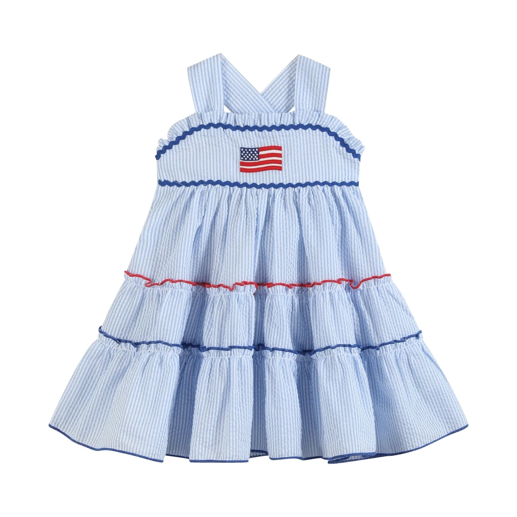 Blue Seersucker USA Flag Layered Sundress- Toddler