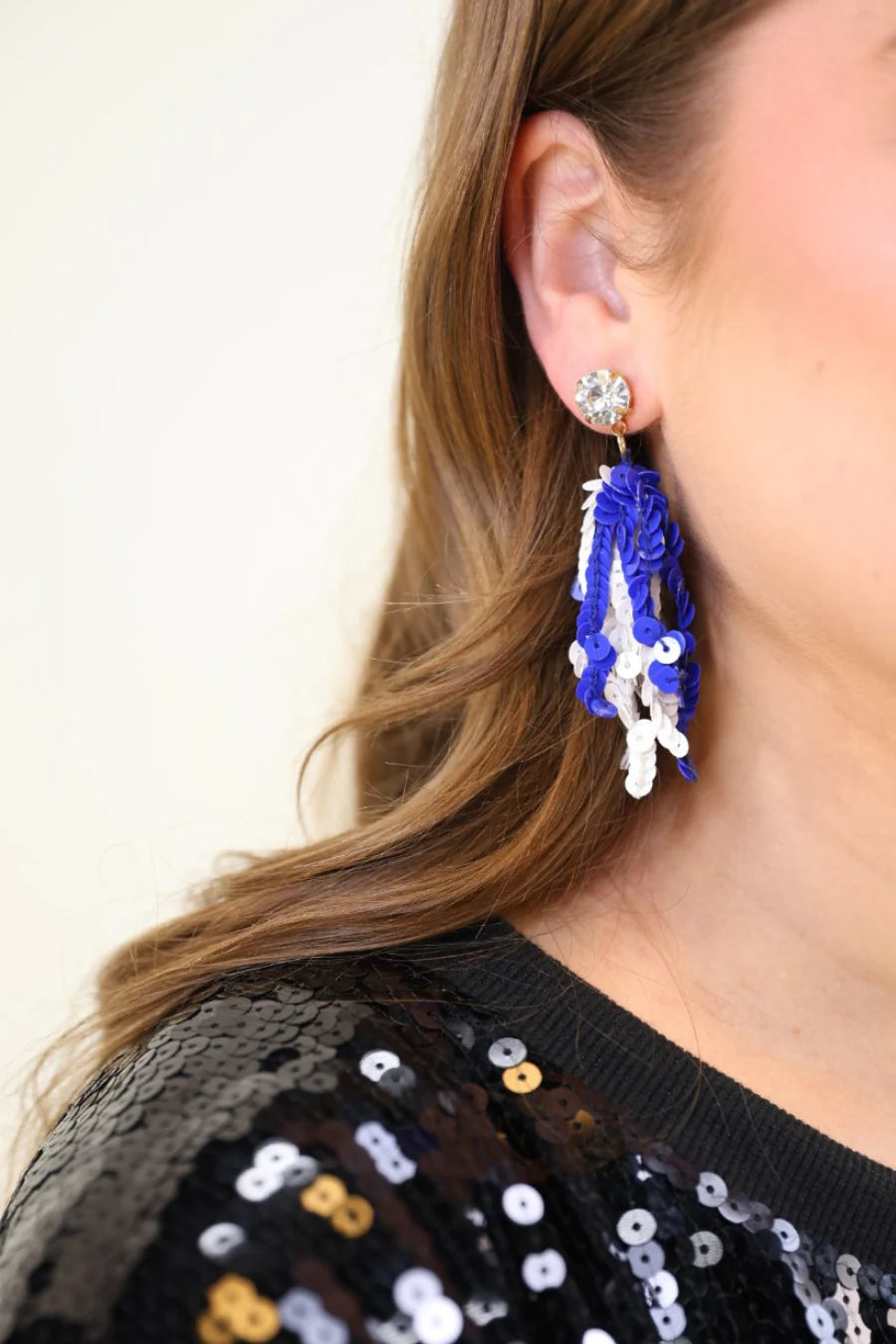 [Jess Lea] Spirit Sequin Fringe Earrings-Blue/White